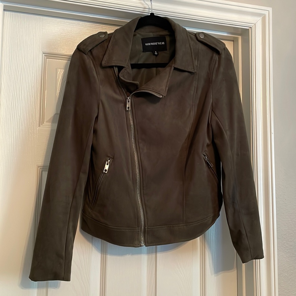 Who What Wear - brushed suede biker jacket. size S. Army green- like new